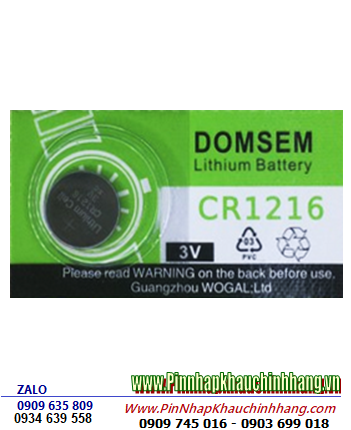 DOMSEM CR1216, Pin đồng xu 3v lithium DOMSEM CR1216 chính hãng